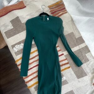 Green Bodycon Mock Neck Long Sleeve Dress